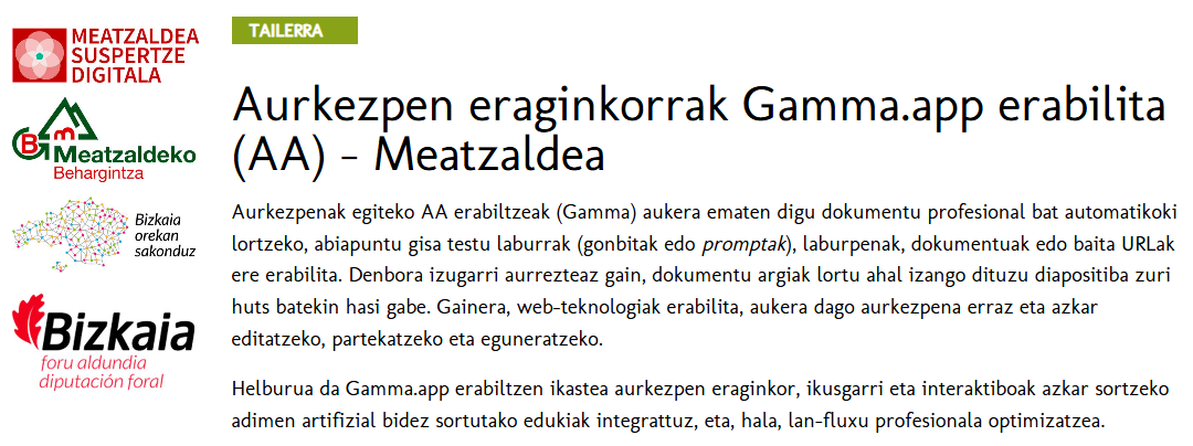 Tailerra “Aurkezpen eraginkorrak Gamma.app (IA) erabiliz”